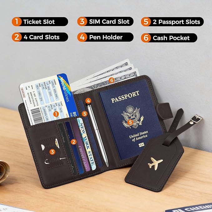 Melsbrinna Rfid Passport Holder for Travel women/Men Set Travel Suitcase Tag, Cute Passport Wallet Rfid Blocking Card Slots, Rfid Passport Cover/CaseTravel Wallet (new black)