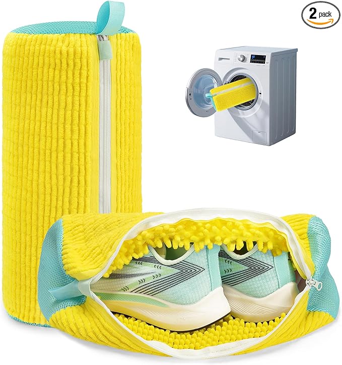 Shoe Washing Machine Bag Laundry Shoe Bag for Washer and Dryer Reusable 2pc Shoe Cleaning Bags for Sneakers 360° Deep Cleaning Machine for All Shoes Types With Self-locking Zipper