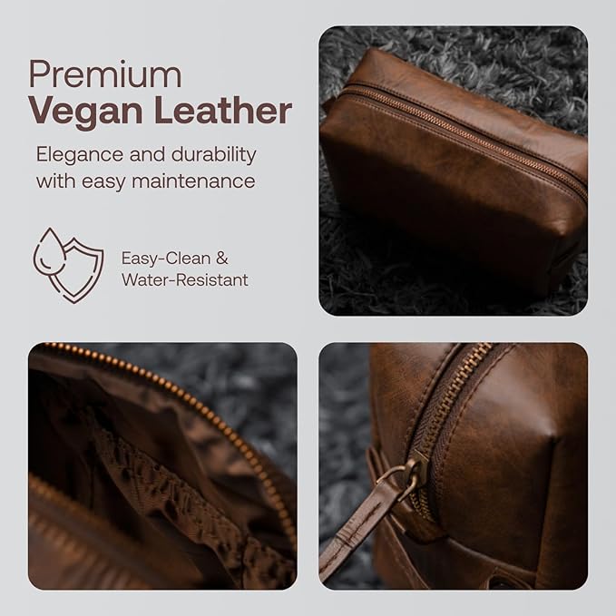 RUBAB MEN Premium Toiletry Kit Bag | Waterproof Vegan Leather Pouch for Men & Women | Cosmetics & Grooming Travel Organiser & Toiletries Bag | Tan Shade