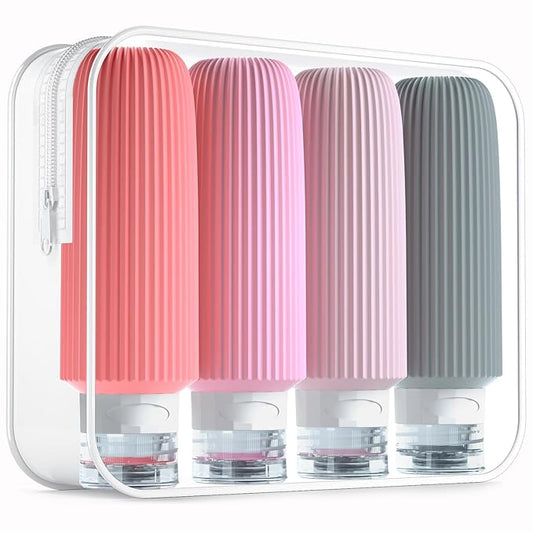 Mrsdry Travel Bottles for Toiletries, Large 6oz Travel Size Containers, BPA Free Leak Proof Tubs Refillable Liquid Accessories with Toiletry Bag for Cometic Shampoo and Lotion Soap (4 Pack)