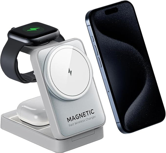 2026 Upgraded 3-in-1 Wireless Charger for iPhone,Travel Magnetic Charger Stand Nightlight Foldable Wireless Charging Station Compatible with Magsafe Charger&iPhone 17/16/15/14/13,Apple Watch&AirPods