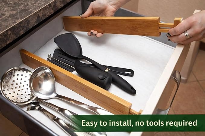 6 Pack Bamboo Drawer Dividers Adjustable ??Expandable Drawer Dividers for Kitchen Drawer Organizer, Dresser Drawer Dividers, Drawer Dividers for Clothes, Wooden Drawer Organizer for Kitchen & Cabinet