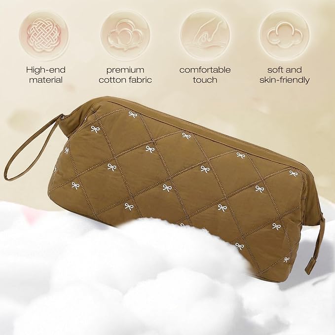 Stratalife Quilted Hair Tools Travel Bag with Polishing Cloth Compatible with Dyson Airwrap Shark Flex Style, Portable Toiletry Bag Hair Dryer Curling Iron Carrying Case Caramel Bow