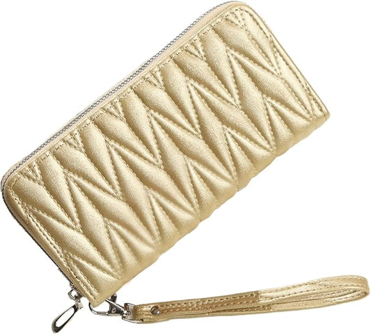 Women's Zip Wristlet Wallet - Large Capacity RFID Blocking Clutch Purse Quilted Soft Vegan Leather Travel Organizer