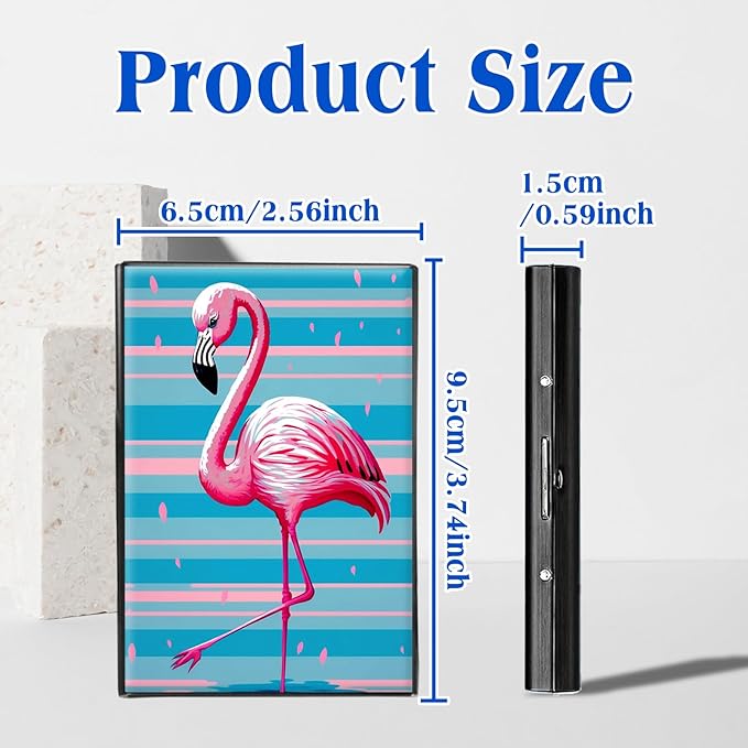 RFID Blocking Credit Card Holder - Slim Metal Wallet for Women & Men,Pink Flamingo Design Stainless Steel Business Card Case,Compact Pocket Organizer for Travel & Daily Use