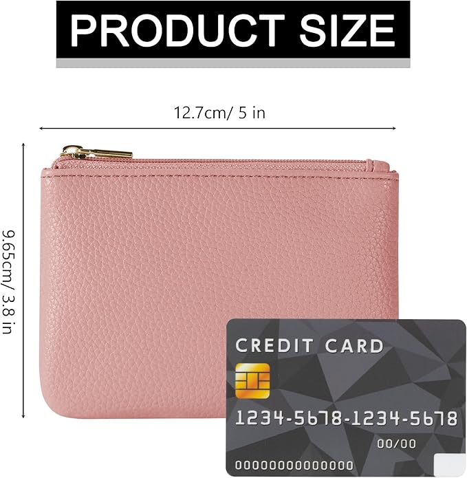 Chelmon PU Leather Coin Purse Pouch Change Holder Small With Zipper for Men Women 2 PCS Set (Black&Pink)