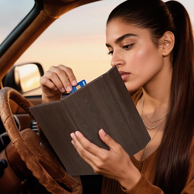 CoBak Leather Car Registration and Insurance Holder with Magnetic Compartment - Vehicle Glove Box Organizer for Driver License, Cards, Emergency Cash - Auto Truck Accessories Case, Dark Brown