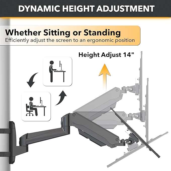 CondoMounts CLMMMAB2022 Full Motion Pillar Monitor Mount | WorkBench Monitor Mount | Pallet Rack | NO Drill | GAS Spring Arm with VESA Plate | Pillar Mount | Holds 18lbs | Up to 32-in. Monitor | Black