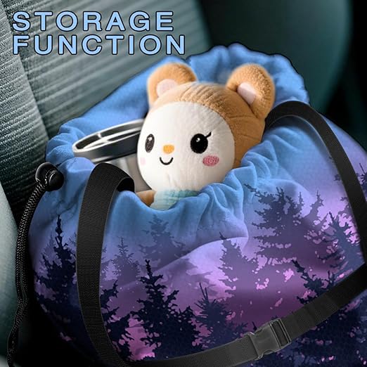 Car Trash Bag Hanging Back of Seat with Adjustable Snap Buckle Strap Cute Printed Drawstring Garbage Bags for Car-Forest Blue Purple