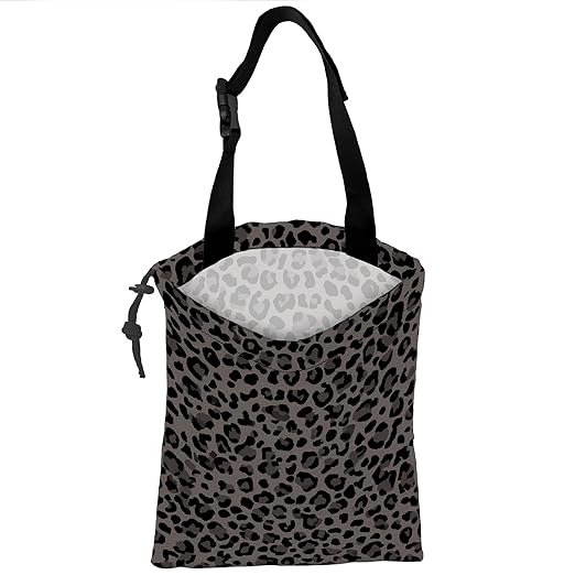Car Trash Bag Hanging Black Gray Leopard Print Car Trash Can for Back Seat Waterproof Car Trash Bin with Adjustable Straps and Drawstring for Car Accessories Vehicle Travelling Camping