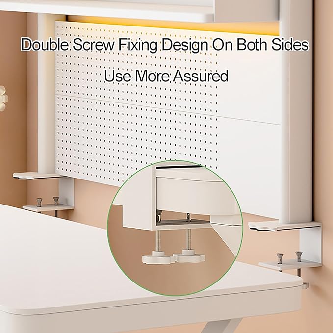 Clamp on Desk Organizer Shelf, 2-Tier Shelving Unit Desk Extender Pegboard Workstation, with Adjustable Storage Tray, for Table Accessories(White,100x95cm)