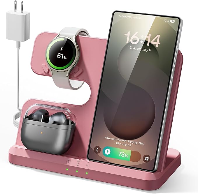 Wireless 3 in 1 Charging Station for Samsung, Phone and Watch Charger for Galaxy S25 Ultra/S24/S23/Z Fold, Wireless Charging Dock for Samsung Watch Galaxy 8/7/6/5, Galaxy Buds 3/2/Pro