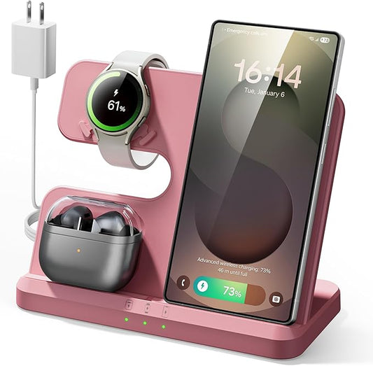 Wireless 3 in 1 Charging Station for Samsung, Phone and Watch Charger for Galaxy S25 Ultra/S24/S23/Z Fold, Wireless Charging Dock for Samsung Watch Galaxy 8/7/6/5, Galaxy Buds 3/2/Pro