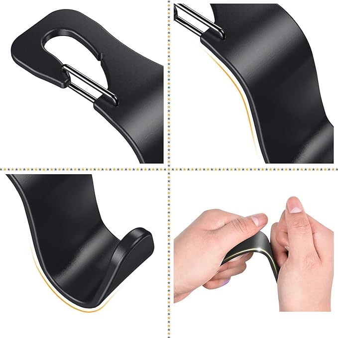 Car Seat Hooks 4 Pack, Headrest Hooks for Purses Groceries Bags with Metal Lock, Car Purse Holder Seat Back Storage Hooks