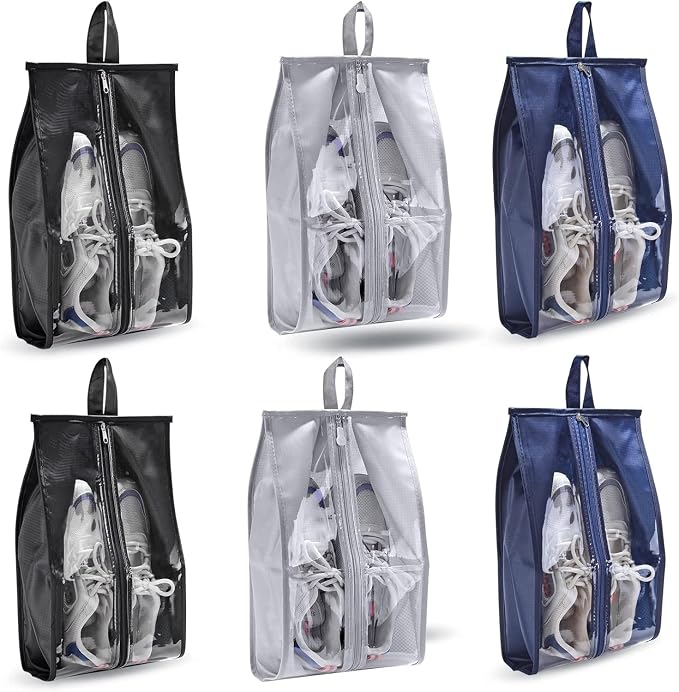Shoe Bags for Traveling 6 Pack - Random Color Waterproof Shoe Storage Organizer with Durable Zippers, Lightweight Portable Shoe Bags for Travel, Cruise, Gym