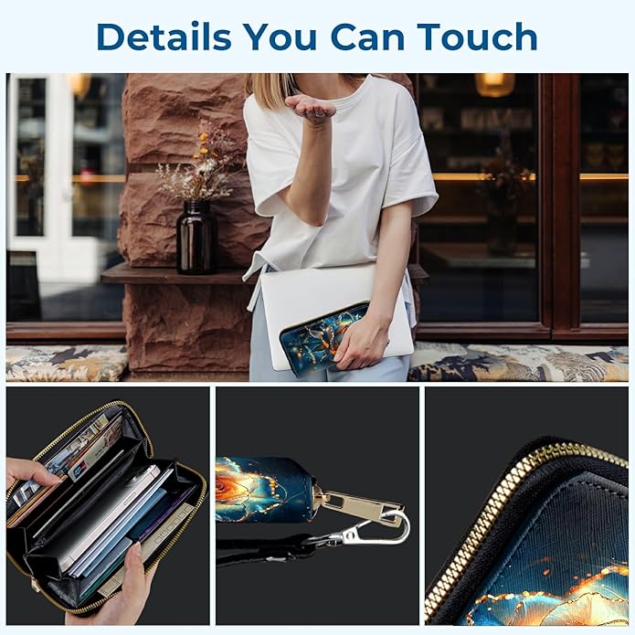 Wristlet Wallet for Women, RFID Blocking Phone Wallet, Large Capacity Zip Around Clutch, Fits iPhone 15 Pro Max, Travel Organizer Purse
