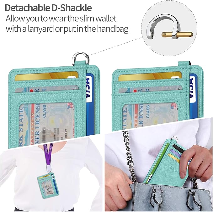 EcoVision Slim Minimalist Front Pocket Wallet, RFID Blocking Credit Card Holder Wallet with Detachable D-Shackle for Men Women