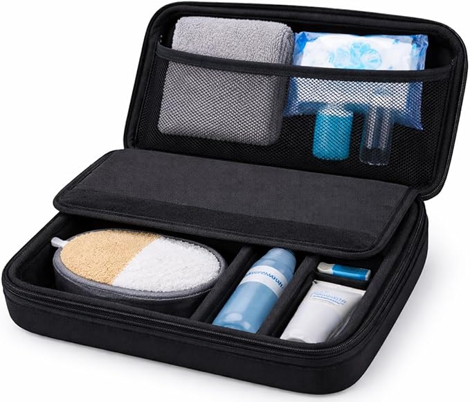 +skin Travel Compact Modern Minimalist Toiletry Bag Hard Shell Case-Waterproof Gym, Bathroom Accessories, Cosmetic, Makeu, Shaving Kit Organizer for Men & Women (Traveler, Black, Compact)