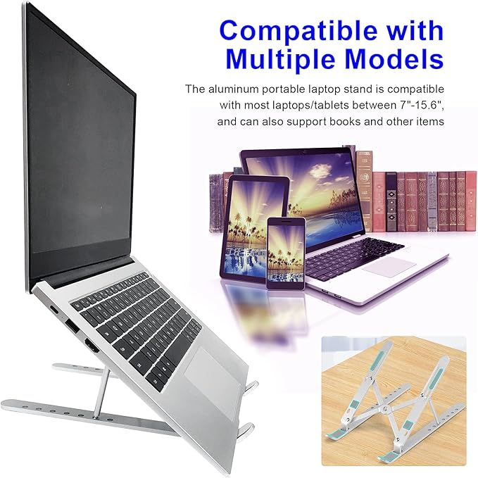Laptop Stand - Adjustable Ergonomic Aluminum Stand, 7 Angle Anti-Slip, Compatible with 9-15.6 inch Laptops, Silver