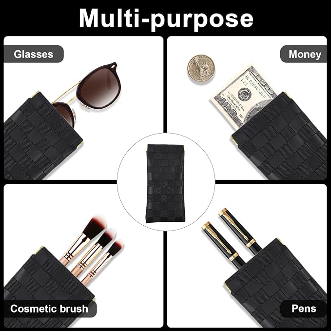 3Pcs Small Makeup Bag for Purse, Waterproof Portable Checkered Leather Makeup Pouch, Small Purse Pouches for Purse Small Coin Purse Organizer Pouches Snap Closure Pocket Cosmetic Bag for Women (Black)