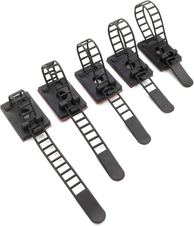 Mini Cable Clips 3M Adhesive, Multipurpose Cord and Wire Organizer for Cable Management Adjustable Large - 60 Pack Bundled with 10 Bonus Reusable Cable Ties (Black)