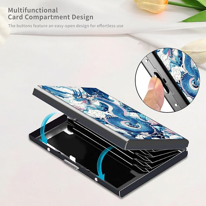 RFID Metal Wallet Credit Cards Holder Slim Mini Business Card Holder Metal ID Case Gift for Men Women,Anime Dragon