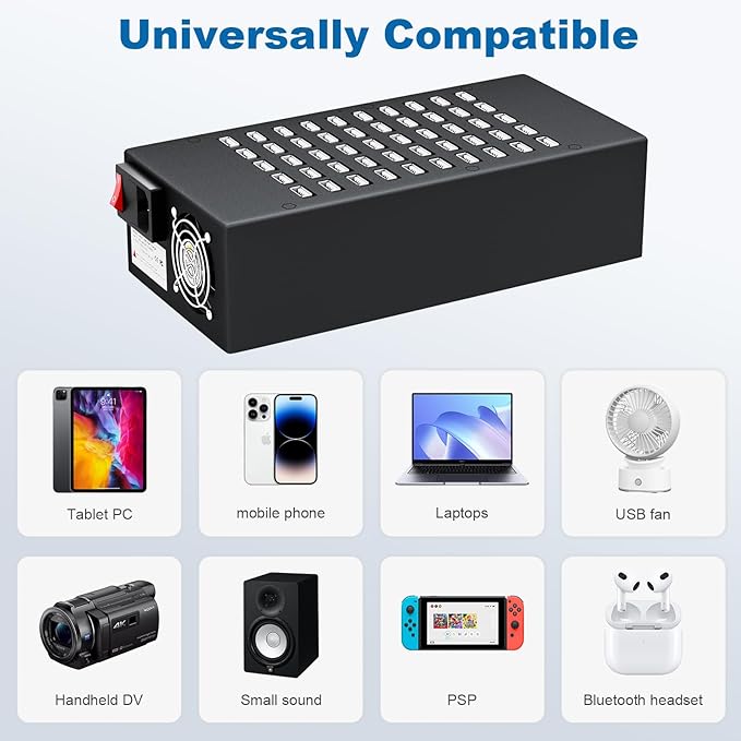 50 Port 200 Watt (40A) USB Charging Station, USB Fast Charger with Intelligent Protection, Multiple US? Desktop Chargers, Suitable for Hotels, Shops, Schools, Shopping Malls
