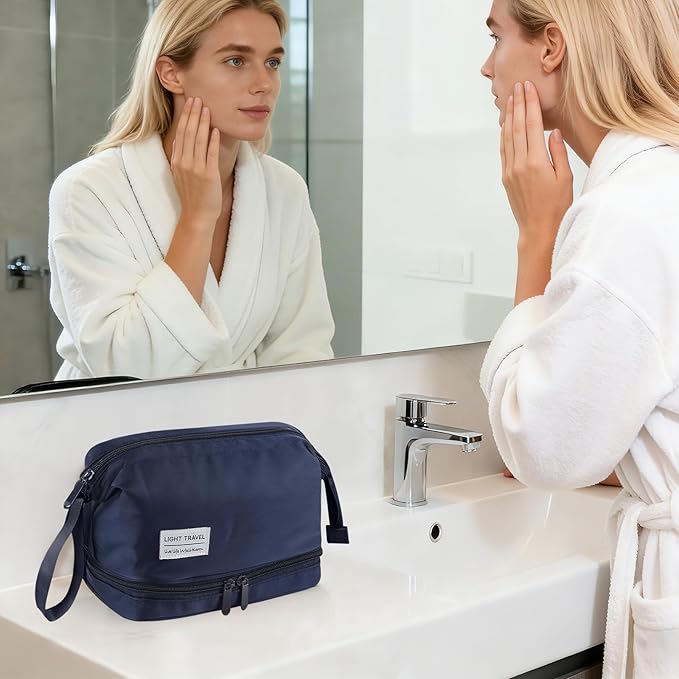 SINLAND Travel Toiletry Bag Water-resistant with Hanging Hook for Womens Large Packing with Waterproof Wet/Dry Compartment Travel Shower Bags Travel Toiletry Organizer Dopp Kit Shaving Bag