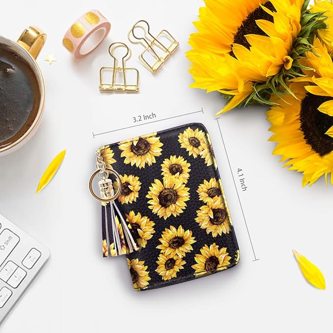 Coco Rossi Women's Card Case RFID Cute Flowers Small Wallet Card Holder, Sunflower