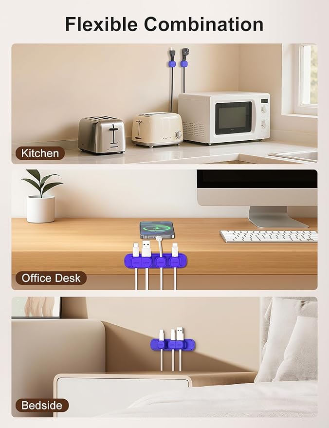 6 Pack Magnetic Cable Clips [1s Open/Lock], Laitver Cord Organizer Holder Strong Adhesive Desk Cable Management- Organize Charging Cords Neatly for Home, Office, Car,Desk, Nightstand-Dark Blue