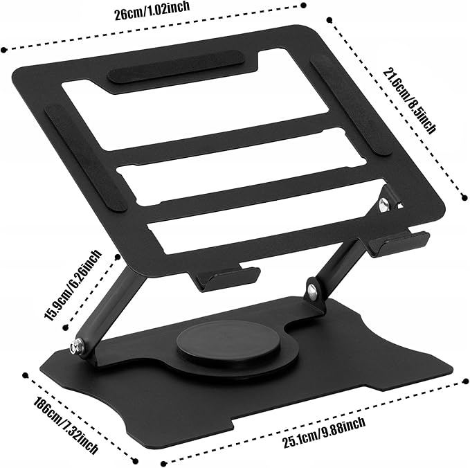 Adjustable Laptop Stand, Portable 360° Rotating & Foldable Metal Laptop Riser, Collapsible Travel Laptop Stand for 10-16" Notebooks, Ergonomic Laptop Holder