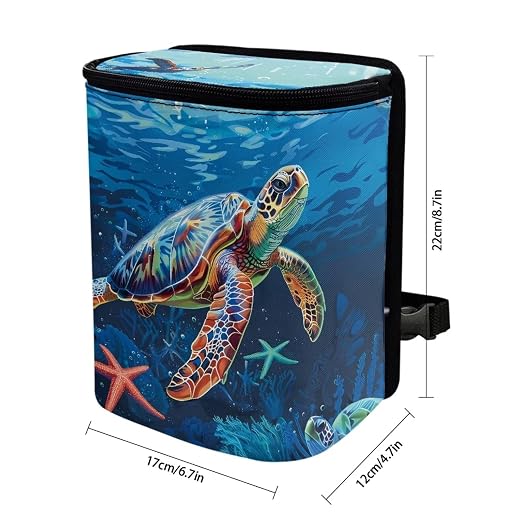 Biyejit Car Trash Can with Sea Turtles Starfish Print Car Garbage Can Car Waste Basket, Leak-Proof Car Trash Bin, Car Trash Hanging Car Accessories Interior Car Organizer Bag