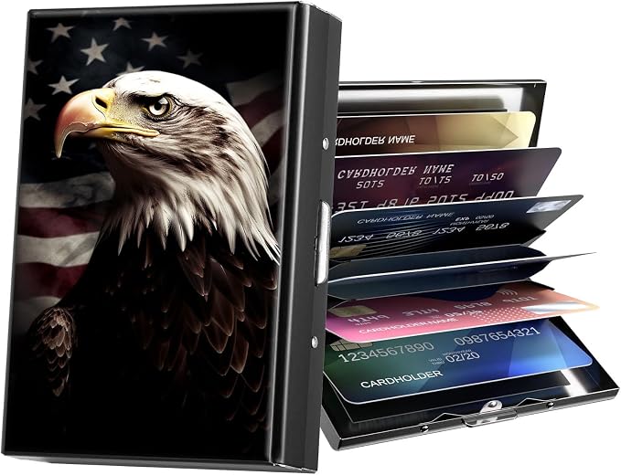 Metal Wallet,Credit Card Holder for Women Men,RFID Blocking Card Holder Wallet Mini Slim Aluminum Wallet ID Case Hard Card Case Business Card Holder Case,American Flag Eagle