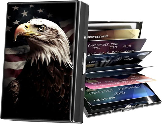 Metal Wallet,Credit Card Holder for Women Men,RFID Blocking Card Holder Wallet Mini Slim Aluminum Wallet ID Case Hard Card Case Business Card Holder Case,American Flag Eagle