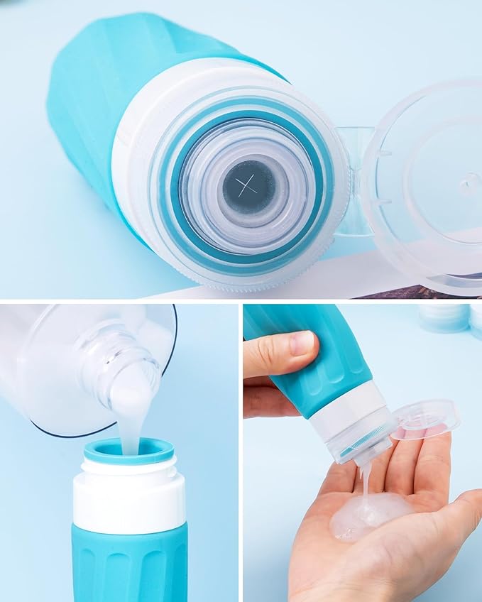 Mrsdry Travel Bottles for Toiletries, 10 Pack, TSA Approved, 3oz/90ml Silicone, Leak Proof, Wide Mouth, Reusable, Travel, Vacation, Plane Trip, Camp