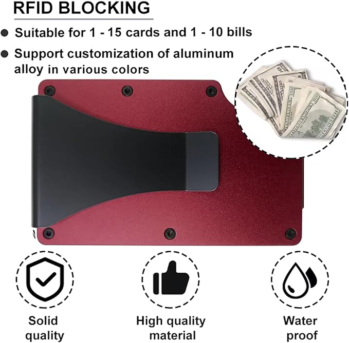 EDGE Metal Wallet for Men - Minimalist Slim Wallet - RFID Blocking Card Holder Money Clip, Smart Wallet - Aluminum Credit Card Holde Clip Wine