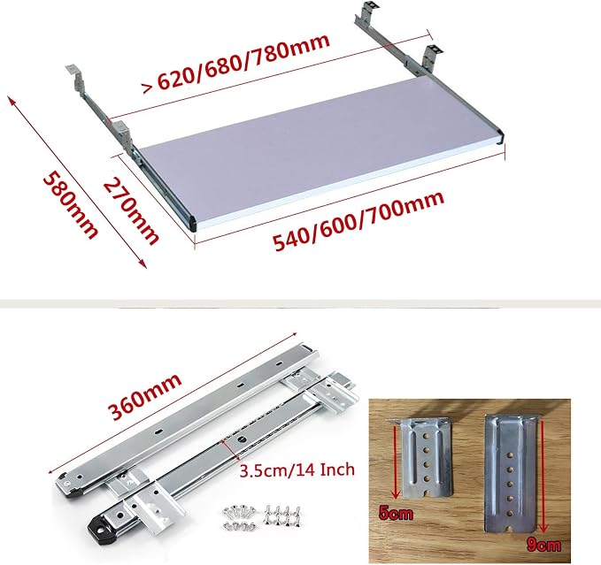 V3VOGUE Slide Keyboard Tray Under Desk Adjustable Height - Slide-Out Keyboard Drawers Platforms with Slides Rails - Keyboard Mouse Holder Workspace Organizers - Ergonomic Desk Extender