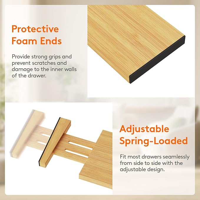 Lifewit 4" High 8 Pack Bamboo Drawer Dividers 31-40cm/12-16 Adjustable Wooden Drawer Organizer for Clothes/Utensils, Expandable Drawer Separator for Dresser/Kitchen/Bedroom/Office Organization