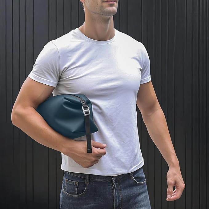Vomgomfom 6L 13 Inch Silicone Toiletry Bag, Waterproof Leakproof Travel Cosmetic Organizer, Adjustable G-Buckle Compression Dopp Kit, Foldable Makeup Bag for Women & Men (Navy, 13" 6L)