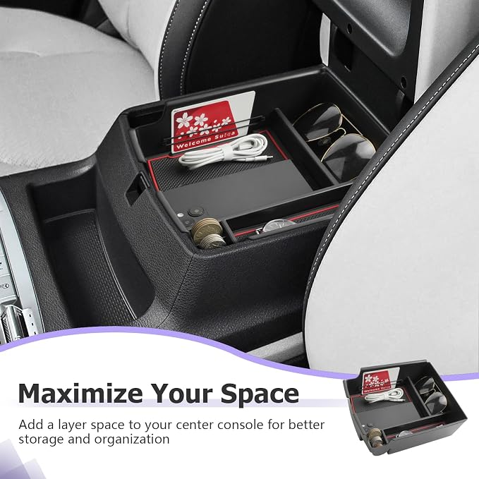 LUWU 2025 2026 Carnival Center Console Organizer Compatible with Kia Carnival KA4 2022-2025 2026 Accessories Armrest Console Storage Box Insert Tray ABS Material Black Coin Container, Red