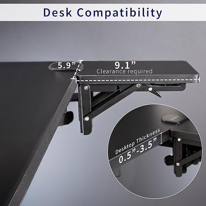 VIVO Clamp-on 6 x 9 inch (11 Including Clamps) Desk Extender, Wrist Support, Armrest Tray, Table Mount for Sit Stand Desks, Black, DESK-EXT09
