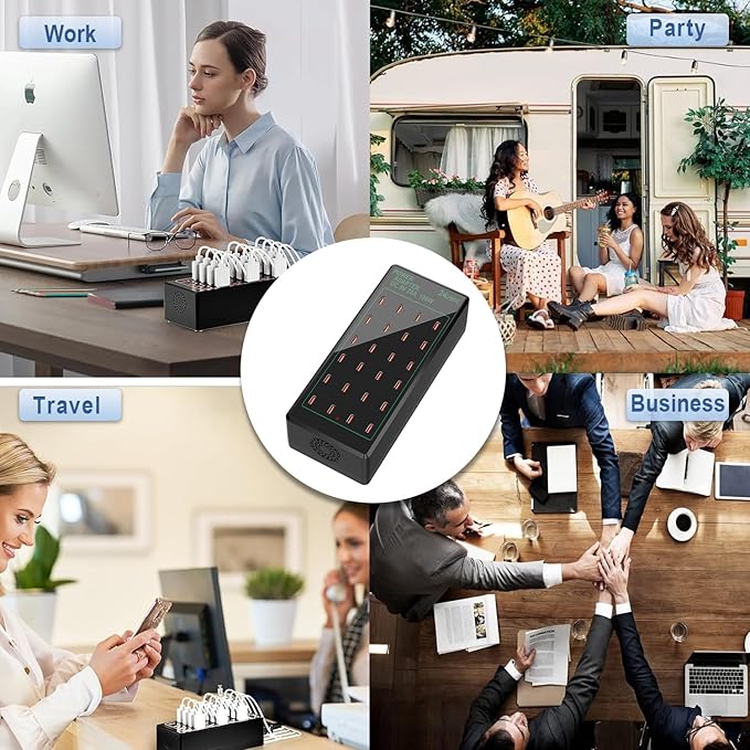 Multi Port USB Charging Station 24 Port 100 watt (20 A), USB Multi Port Charger Station Charging hub USB C Charger Block for Multiple Devices Compatible with Smartphones, Tables, and More Devices