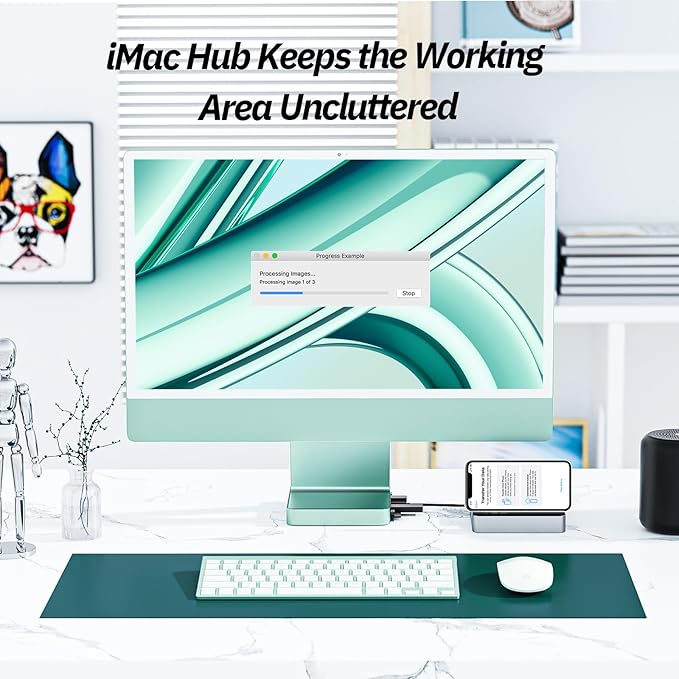 Minisopuru iMac USB C Hub - Supports M.2 NVMe SSD, iMac Accessories for M1/M3/M4, USB A/C 10Gbps, SD/TF, M.2 SSD (Not Included), Green