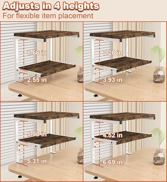 Mondazie Clamp on Desk Organizer Shelf, Heavy-Duty Desk Extender Side Table with 2-Tier Adjustable Storage Shelves for Desktop Accessories, Gaming Devices, White