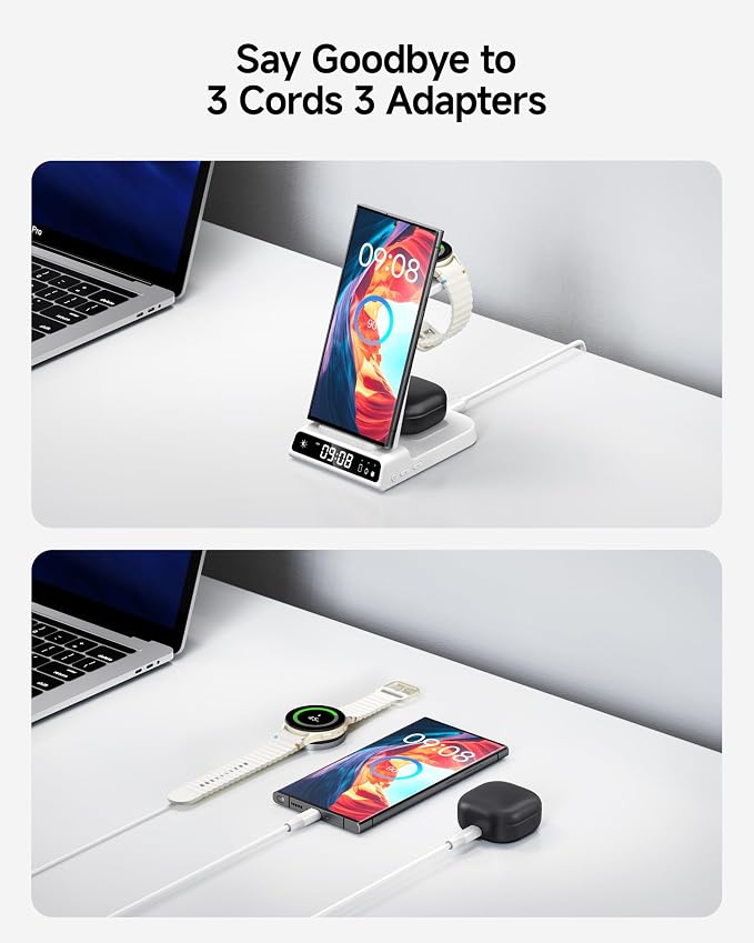 Wireless Charger for Samsung, 3 in 1 Wireless Charging Station for Samsung Galaxy S25 Ultra/S24 Ultra/S23/S22/Note 20/Z Flip 7/Fold 6, Charger for Samsung Galaxy Watch Ultra/8/7/6, Galaxy Buds 3/3 Pro