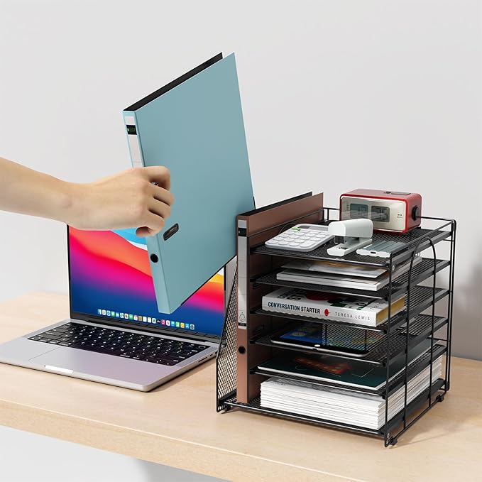 gianotter 6-Tier Paper Organizer With Magazine Holder, Desk Organizers and Accessories, Desk Accessories & Workspace Organizers, File Organizer for Office Supplies Storag (Black, 6-Tier)
