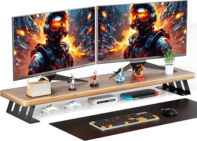 Dual Monitor Stand Riser, 39 Inch Large Wood Monitor Stands for 2 Monitors, Desk Monitor Riser for Computer/Laptop/Printer/TV, Stand Riser up to 220 lbs