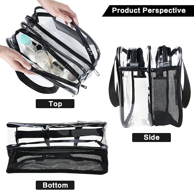 Auseibeely Clear Toiletry Bag for Women Men, Portable Large Travel Makeup Bag, Waterproof & Draining Transparent Cosmetic Bag, Carry On Airport Airline Compliant Bag