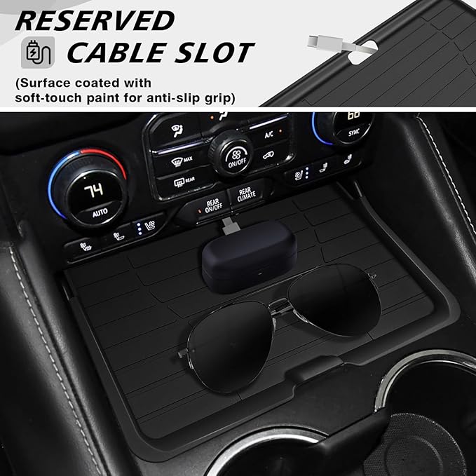 Muslogy Front Center Console Organizer Compatible with 2021-2023 2024 GMC Yukon & Chevy Tahoe Suburban Hidden Panel Secret Pocket Lid Removable Cover with USB Hole (Not for Yukon Denali/Ultimate)