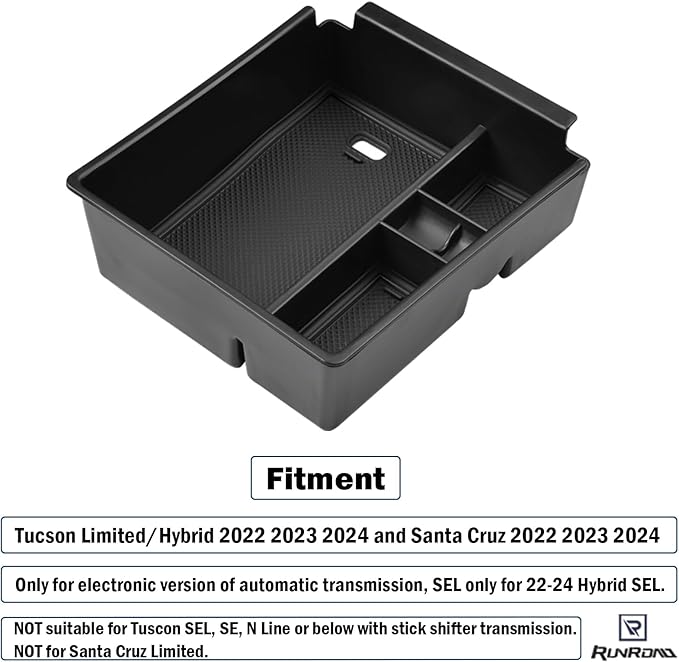 RUNROAD Center Console Organizer Tray Compatible with Hyundai Tucson Limited Hybrid 2022-2024 and Santa Cruz 2022-2024 Accessories with Automatic Transmission (SEL Only for 2022-24 Hybrid SEL), Black